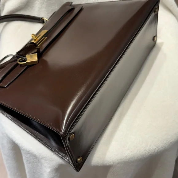 SOLD - HERMES Ebene Brown Box Calfskin Kelly 32 GHW - Picture 8 of 12